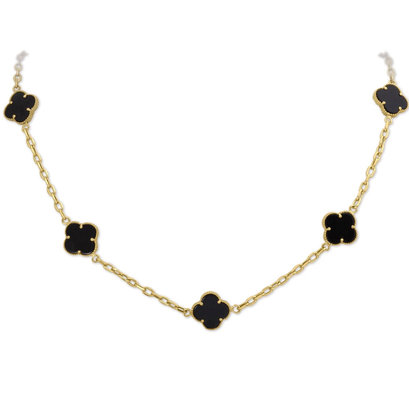 Siyah Yoncalı Altın VanCleef 5’li Kolye
