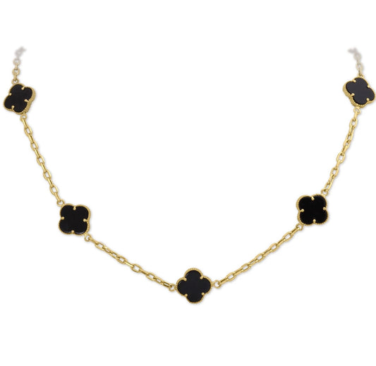 Siyah Yoncalı Altın VanCleef 5’li Kolye