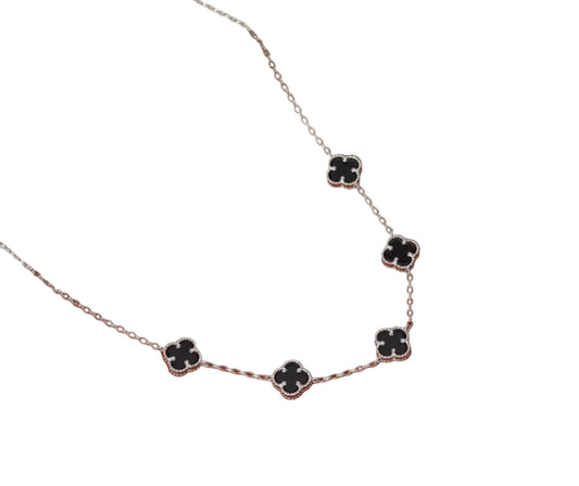 Siyah Yoncalı Gümüş VanCleef 5’li Kolye